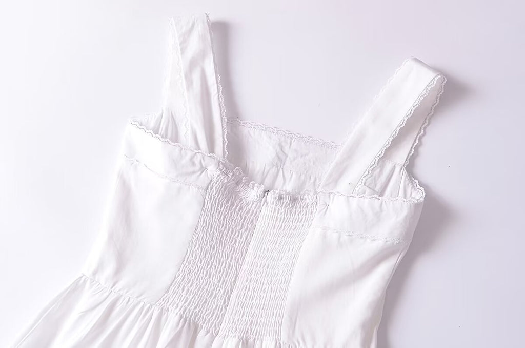 French Retro Lace Bowknot Decoration Square Collar Vest Dress Cami Dress Summer Slim Fit A Line Dress Women OMI