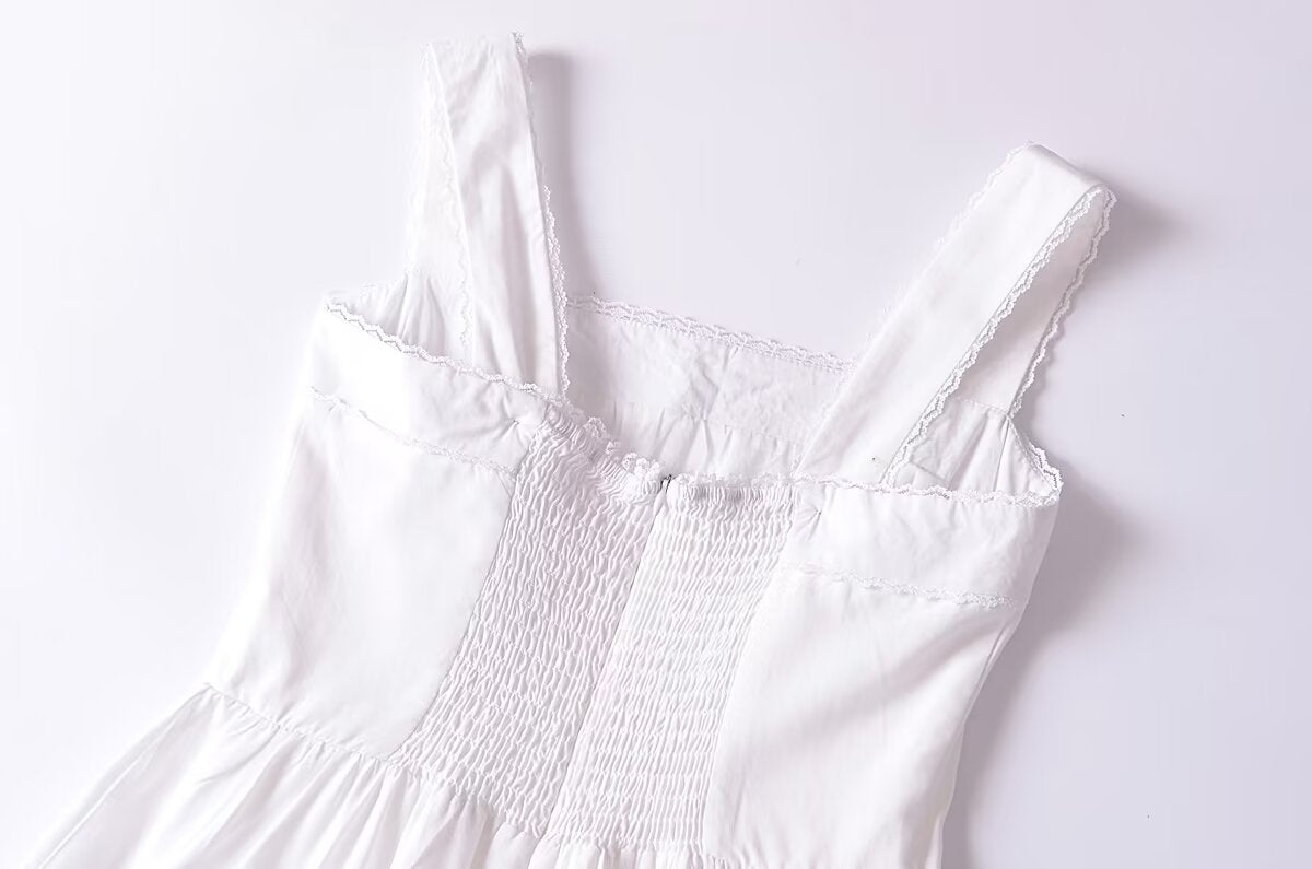 French Retro Lace Bowknot Decoration Square Collar Vest Dress Cami Dress Summer Slim Fit A Line Dress Women OMI