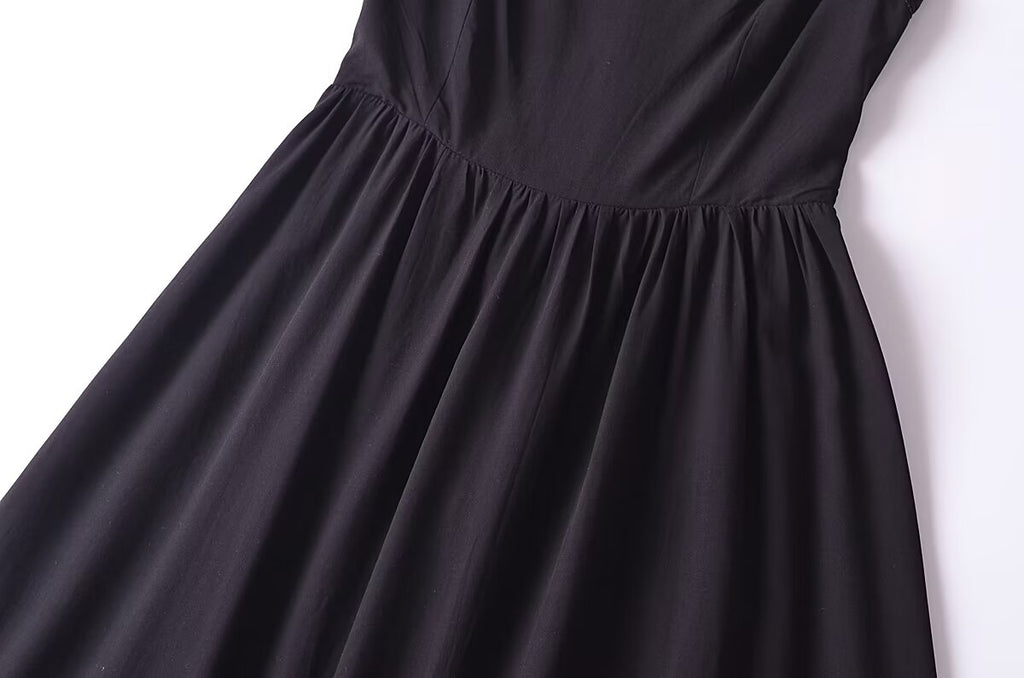 French Retro Lace Bowknot Decoration Square Collar Vest Dress Cami Dress Summer Slim Fit A Line Dress Women OMI