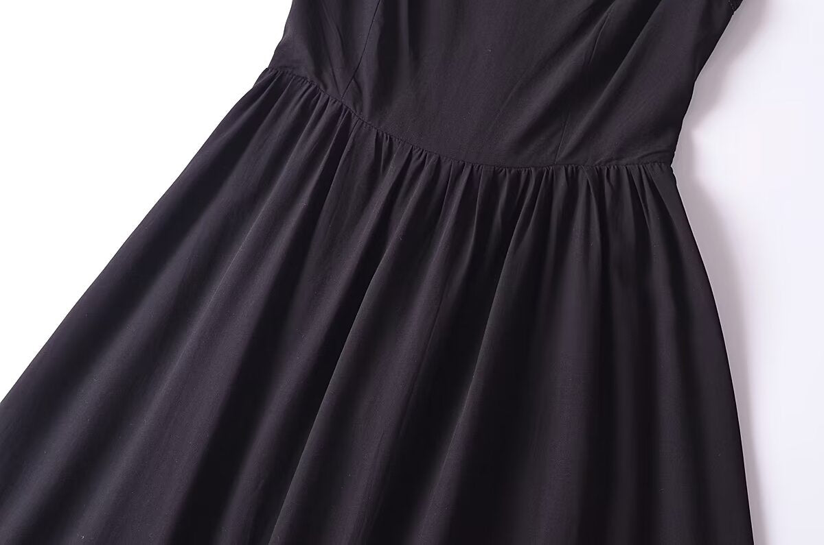 French Retro Lace Bowknot Decoration Square Collar Vest Dress Cami Dress Summer Slim Fit A Line Dress Women OMI