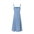 French Vintage Floral Off Neck Single Breasted Cami Dress Summer Slim Fit Slimming Vacation Mid Length Dress Women PullWind
