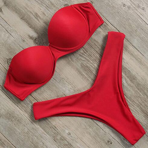 Bikini popular de color sólido dividido traje de baño para mujer traje de baño bikini