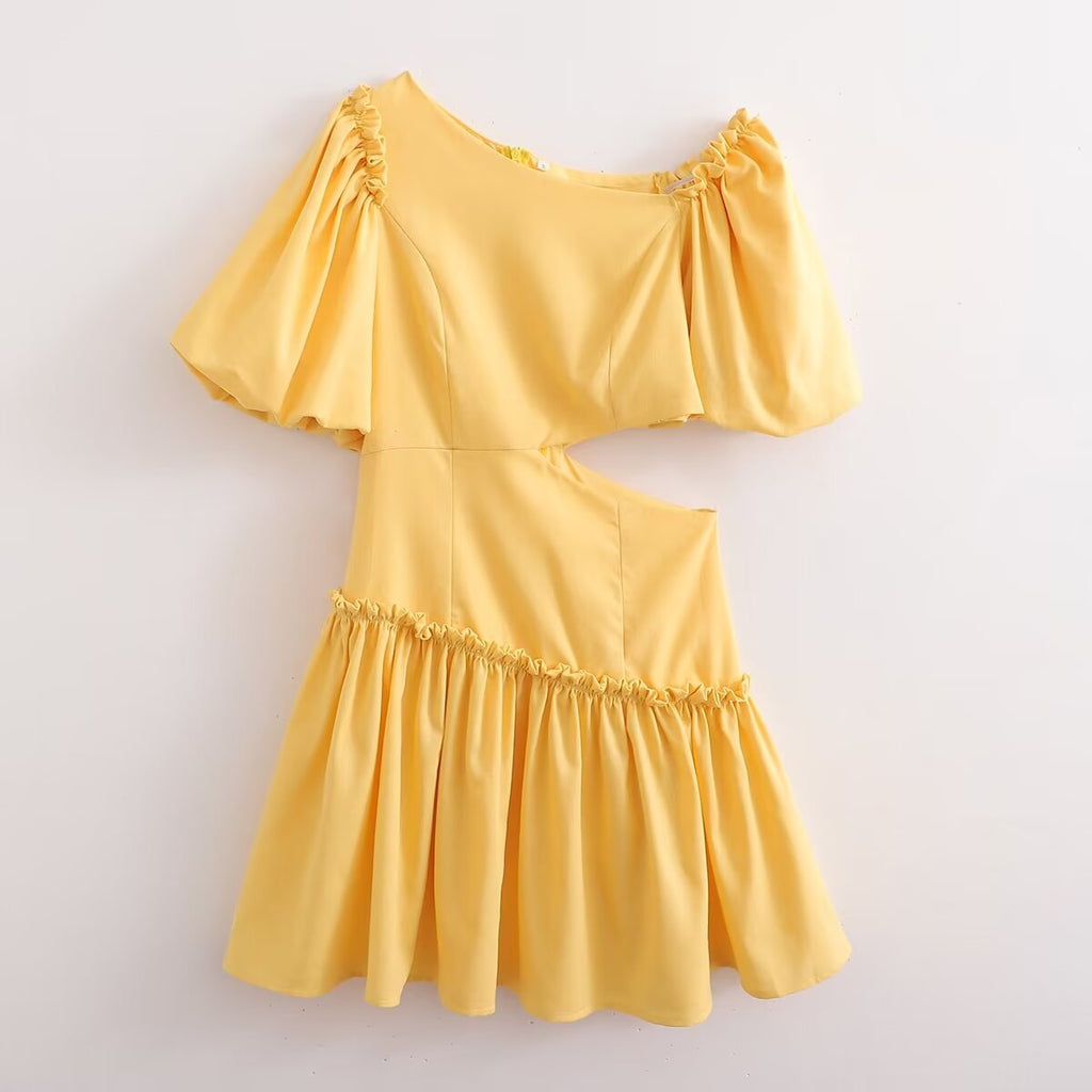 Dress for Women Design Puff Sleeve Slimming Waist Exposed Women Short A Line Dress FRIDAY