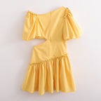 Dress for Women Design Puff Sleeve Slimming Waist Exposed Women Short A Line Dress FRIDAY