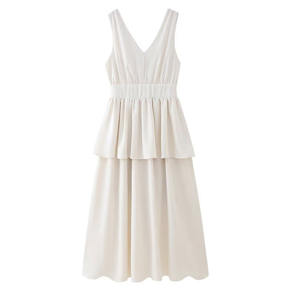 Women Clothing Summer V neck Sleeveless Dress CHEN