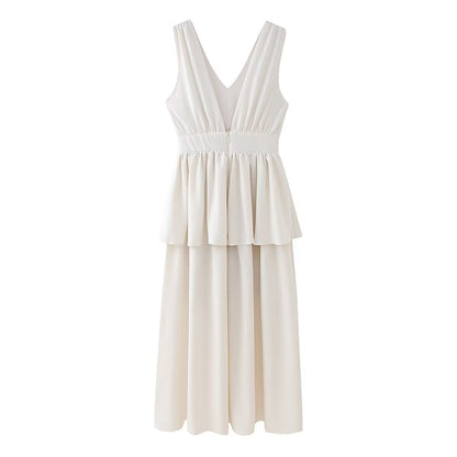 Women Clothing Summer V neck Sleeveless Dress CHEN