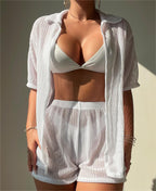 Chemisier noir découpé, boxer fendu, bikini, vêtements de plage, chemisier pour femme, maillot de bain