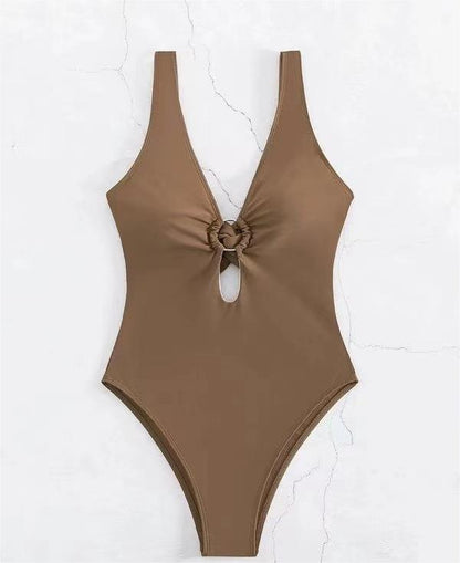 Traje de baño de triángulo siamés popular para mujer, sexy, de color sólido, con recortes ahuecados