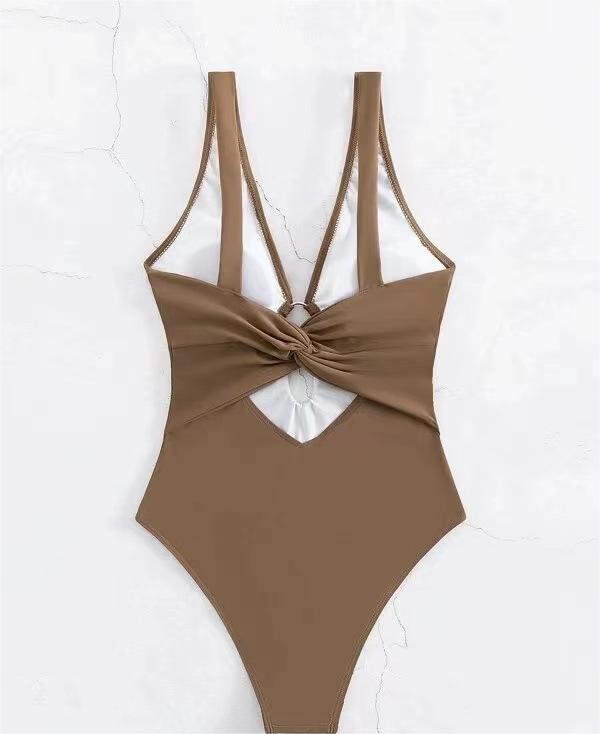 Traje de baño de triángulo siamés popular para mujer, sexy, de color sólido, con recortes ahuecados