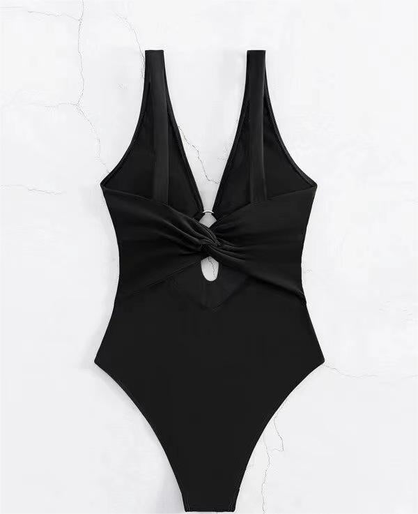 Traje de baño de triángulo siamés popular para mujer, sexy, de color sólido, con recortes ahuecados