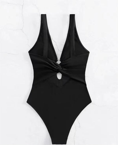Traje de baño de triángulo siamés popular para mujer, sexy, de color sólido, con recortes ahuecados