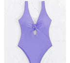 Popular Siamese Triangle Women Swimsuit Sexy Solid Color Hollow Out Cutout