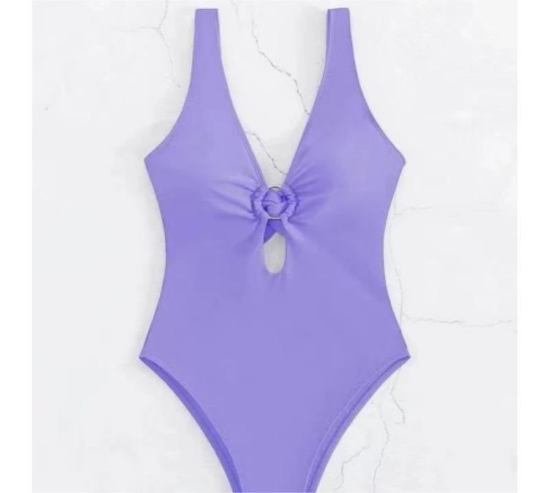 Traje de baño de triángulo siamés popular para mujer, sexy, de color sólido, con recortes ahuecados