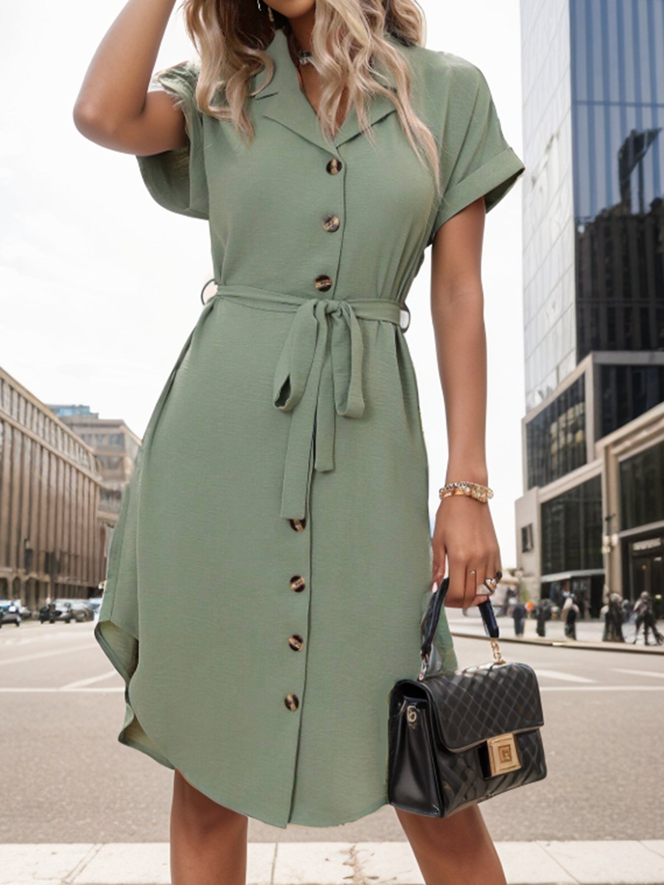 Women Summer Short Sleeved Solid Color Office Blazers Dress CC