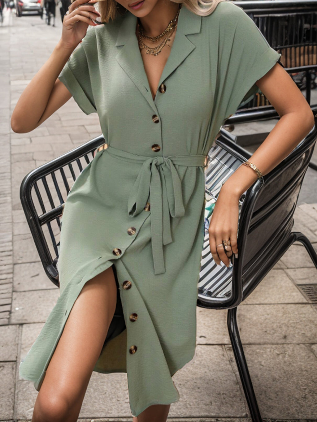 Women Summer Short Sleeved Solid Color Office Blazers Dress CC