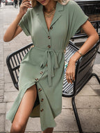 Women Summer Short Sleeved Solid Color Office Blazers Dress CC