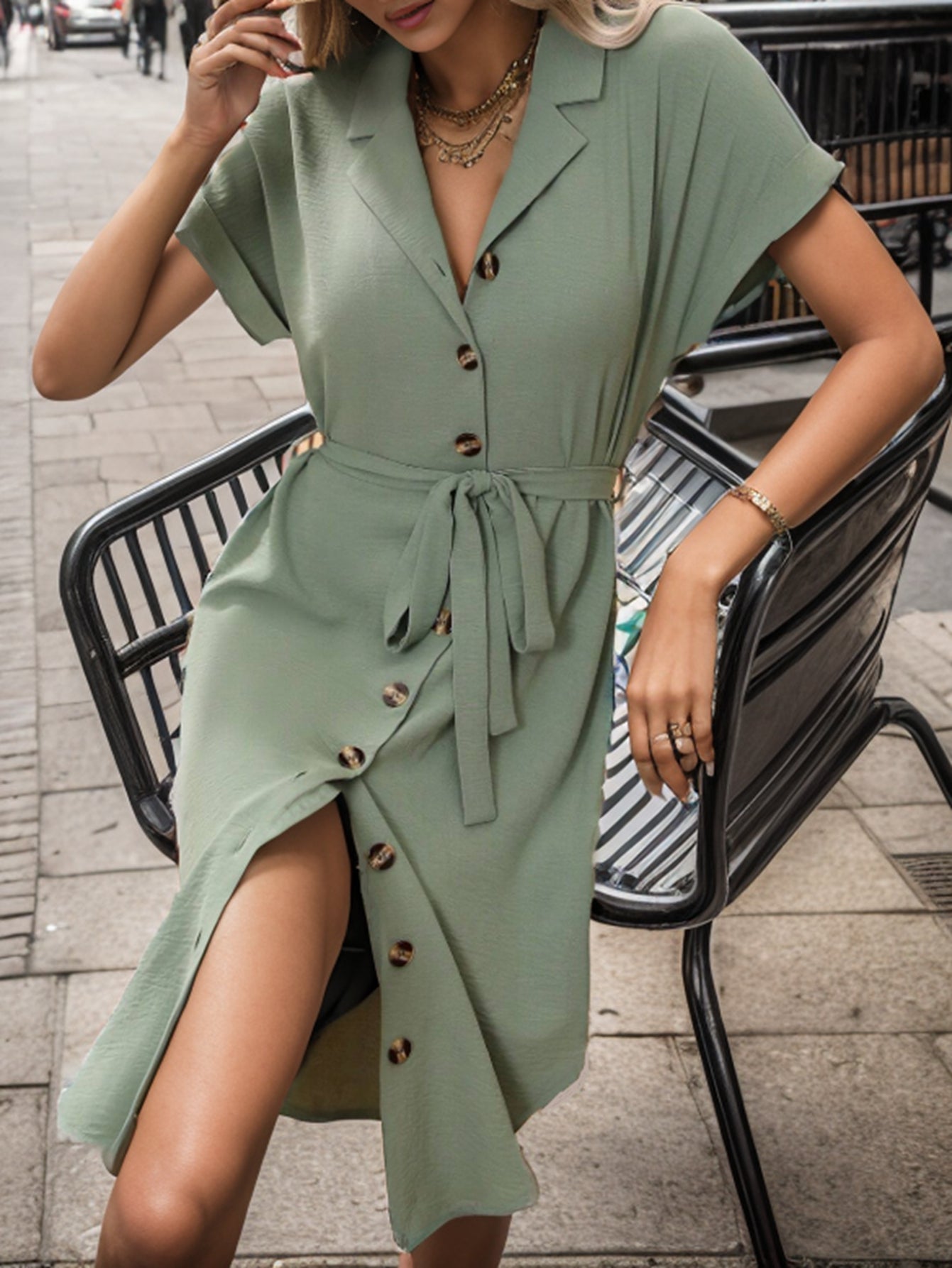 Women Summer Short Sleeved Solid Color Office Blazers Dress CC
