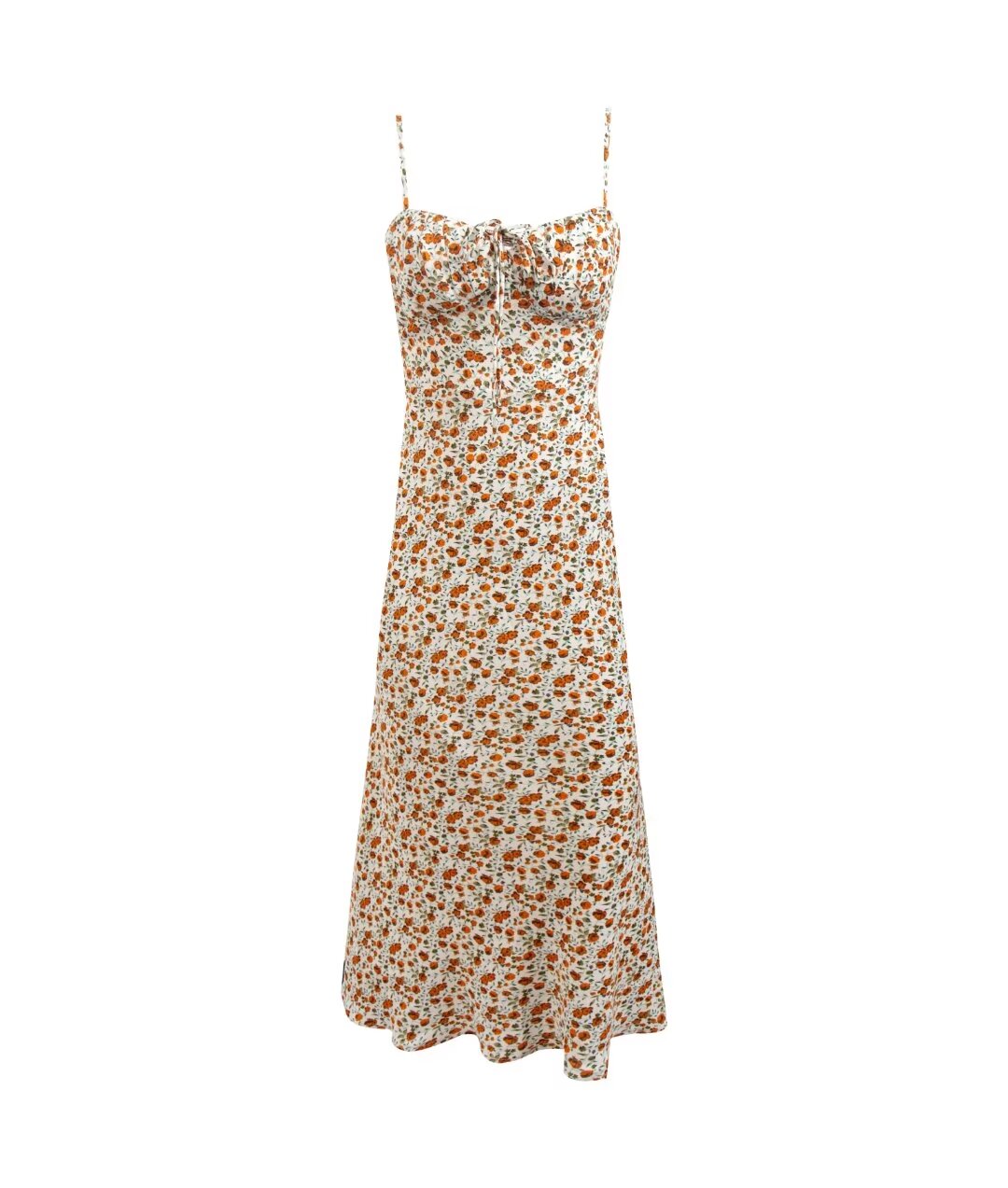 French Seaside Vacation Sling Midi Dress Women Chest Pleated Lace up Slim Fit Printing Slip Dress Summer PullWind