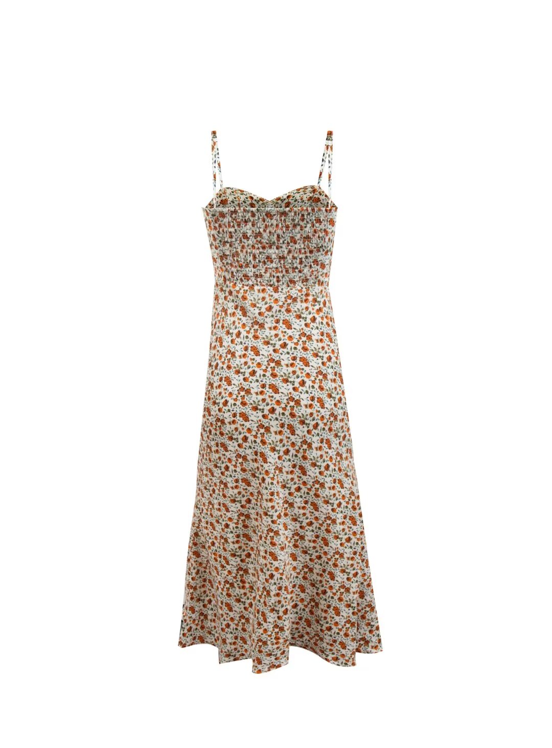 French Seaside Vacation Sling Midi Dress Women Chest Pleated Lace up Slim Fit Printing Slip Dress Summer PullWind
