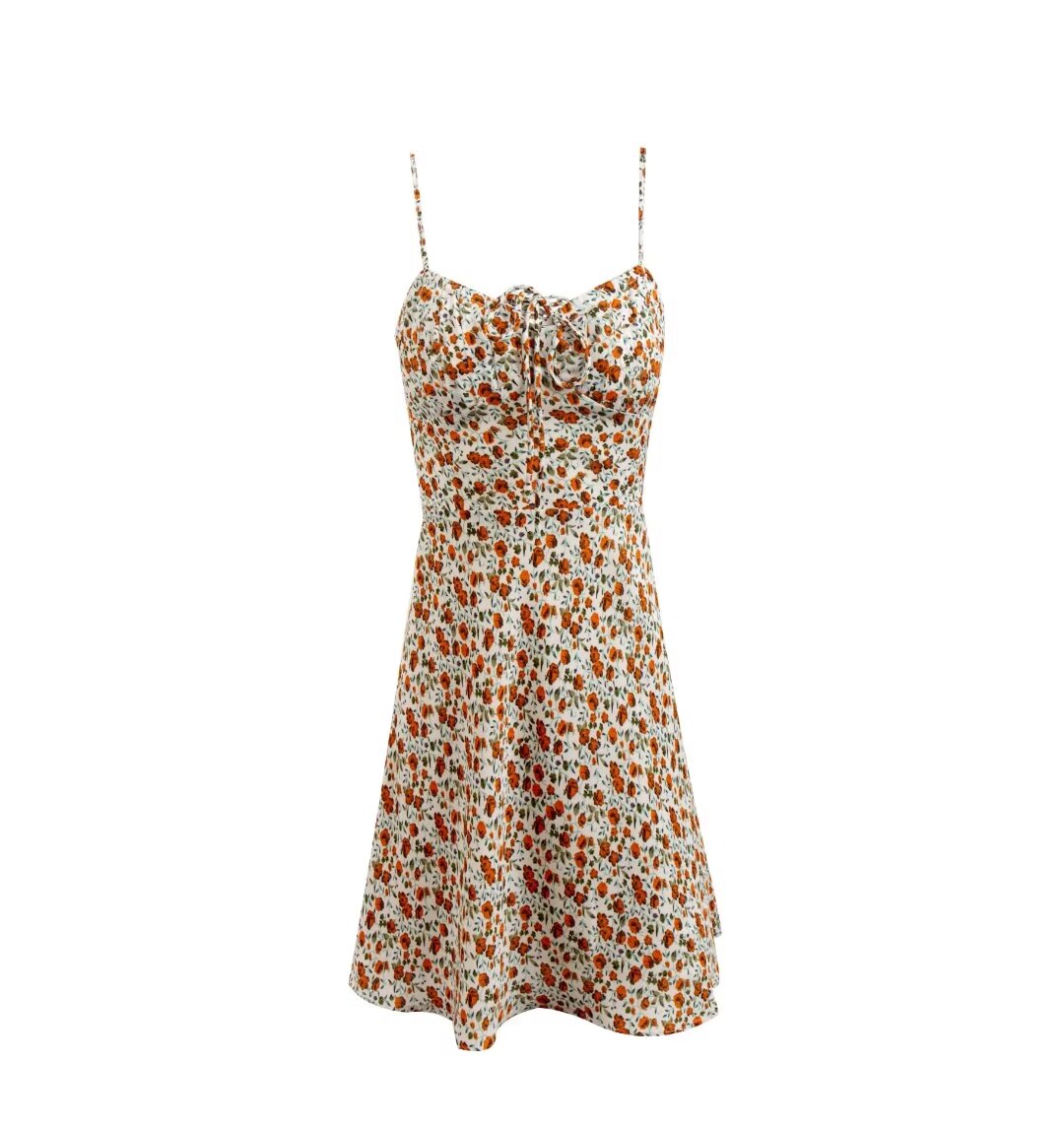 Spring Floral Cami Dress Women Vacation Casual Lace up Dress Short PullWind