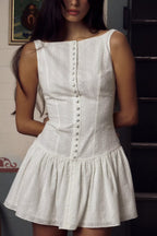 French Lace Embroidered Dress Women Summer Pure Sexy Tight Waist Backless Sleeveless A Line Dress Aiostar