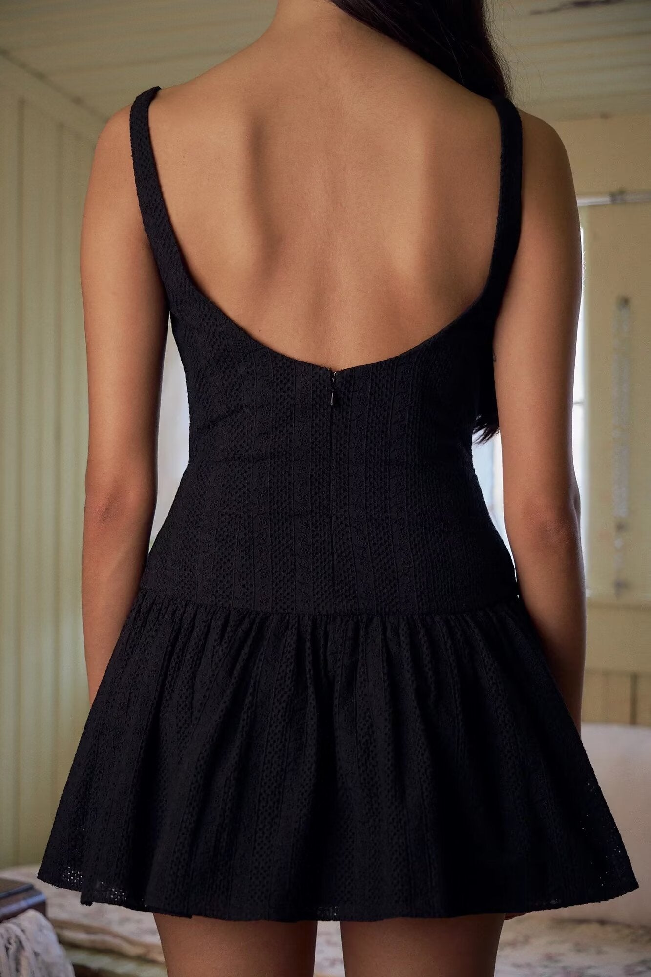 French Lace Embroidered Dress Women Summer Pure Sexy Tight Waist Backless Sleeveless A Line Dress Aiostar