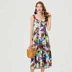 Women Summer Sleeveless Floral A Line Elegant Dress ESUNG