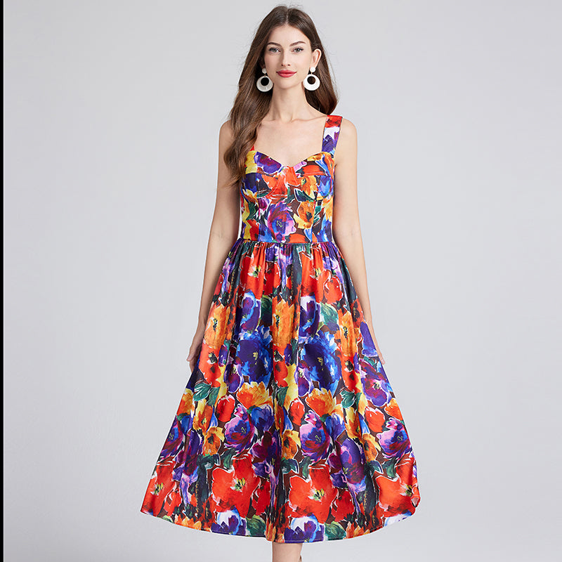 Women Summer Sleeveless Floral A Line Elegant Dress ESUNG