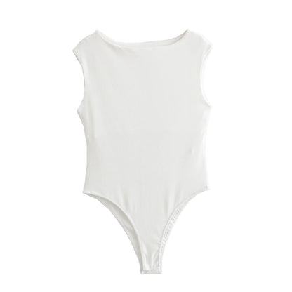 Mono de algodón con cuello barco y mangas sencillas para mujer de primavera