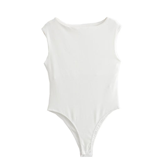 Mono de algodón con cuello barco y mangas sencillas para mujer de primavera
