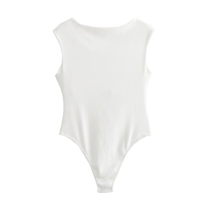 Mono de algodón con cuello barco y mangas sencillas para mujer de primavera