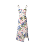 French Gentle Floral Print Cami Dress Summer Design Tight Waist Slim Pleated Split Dress PullWind