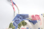 French Gentle Floral Print Cami Dress Summer Design Tight Waist Slim Pleated Split Dress PullWind