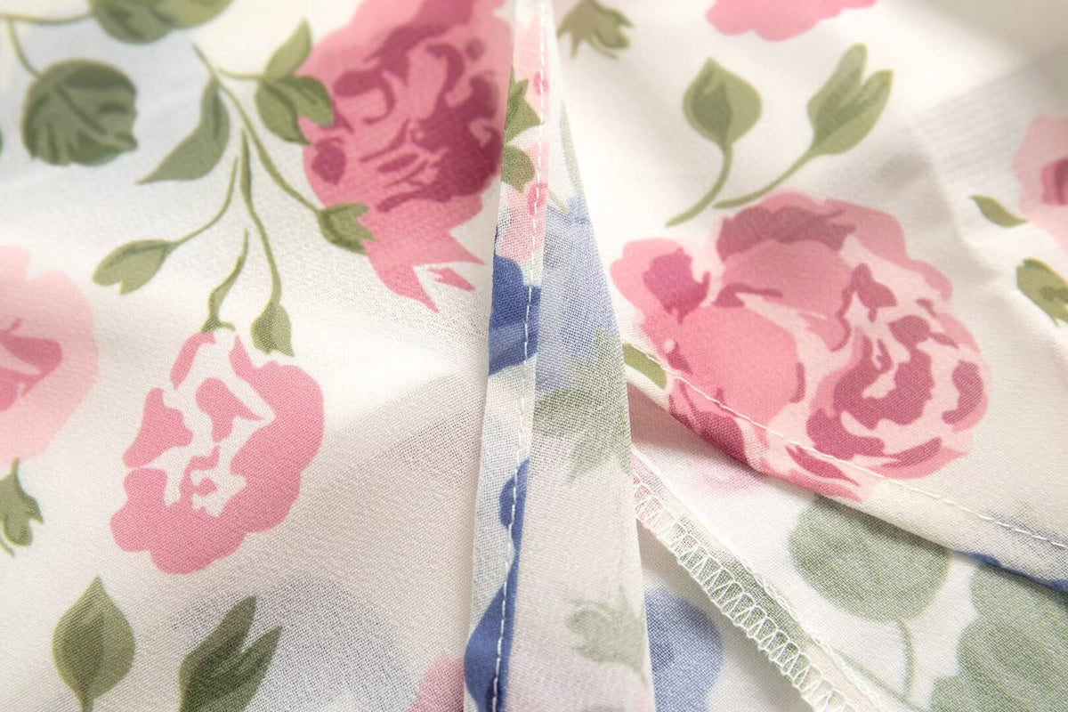 French Gentle Floral Print Cami Dress Summer Design Tight Waist Slim Pleated Split Dress PullWind