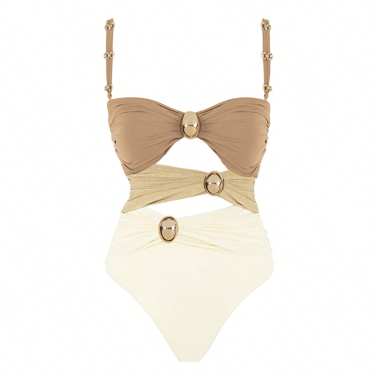 Bikinx Hollow Out Round Buckle Decor Three Color Sexy Monokini