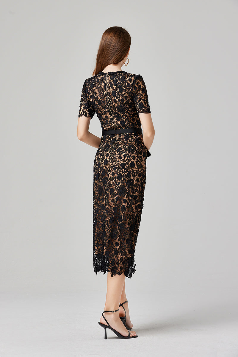 Summer Women Clothing Solid Color Lace Button Dress ESUNG