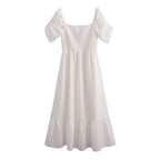 Women Clothing French Solid Color Chiffon Texture Backless Short Sleeve Loose Dress FRIDAY
