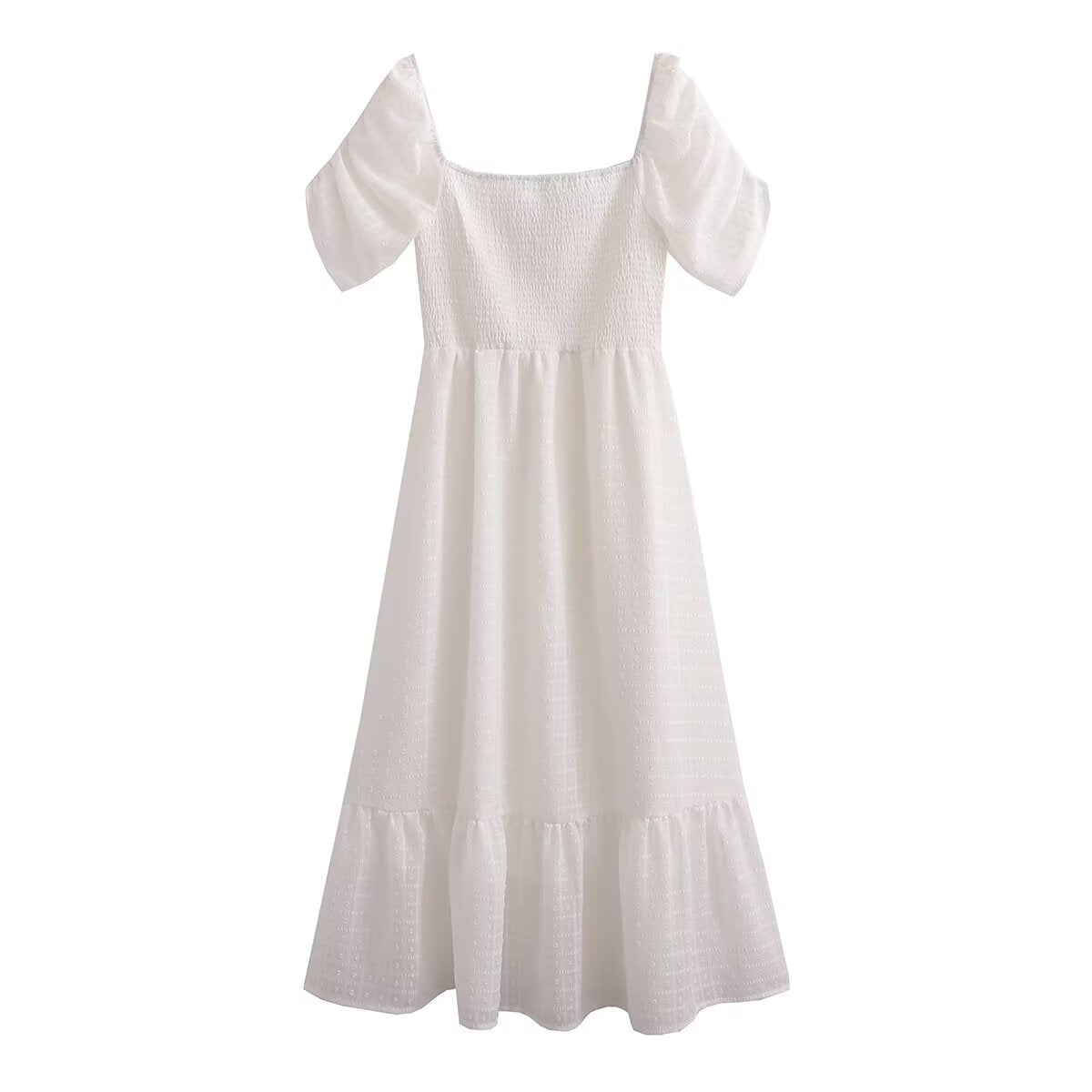 Women Clothing French Solid Color Chiffon Texture Backless Short Sleeve Loose Dress FRIDAY