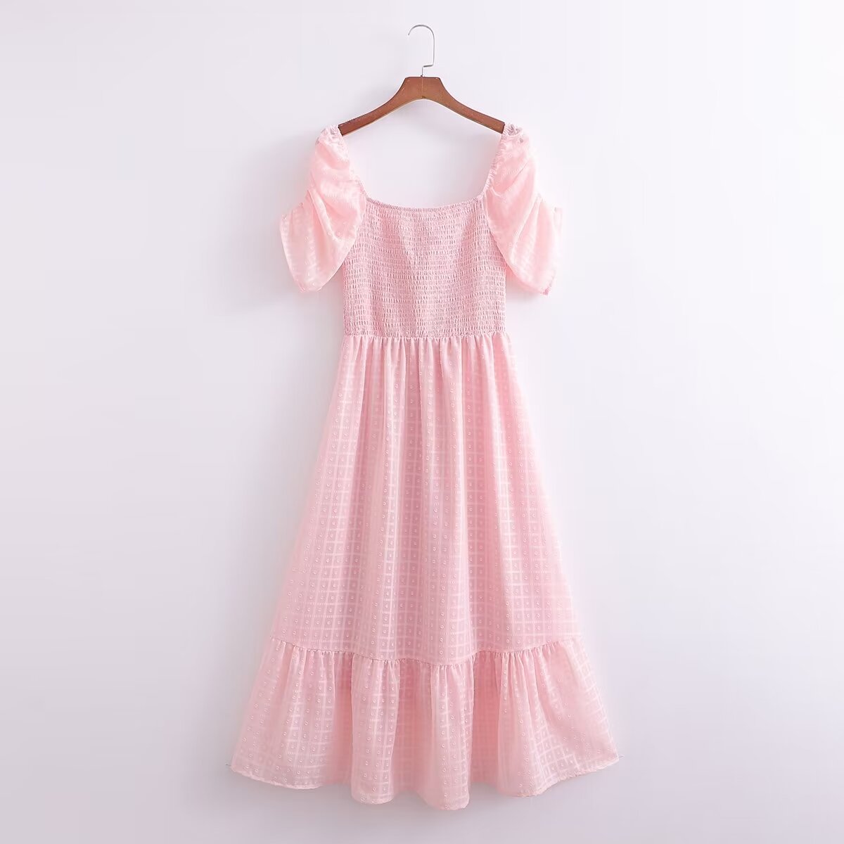 Women Clothing French Solid Color Chiffon Texture Backless Short Sleeve Loose Dress FRIDAY
