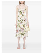 Summer French Vintage Floral Printed High Waist Sexy Side Split Hem Sling Dress PullWind