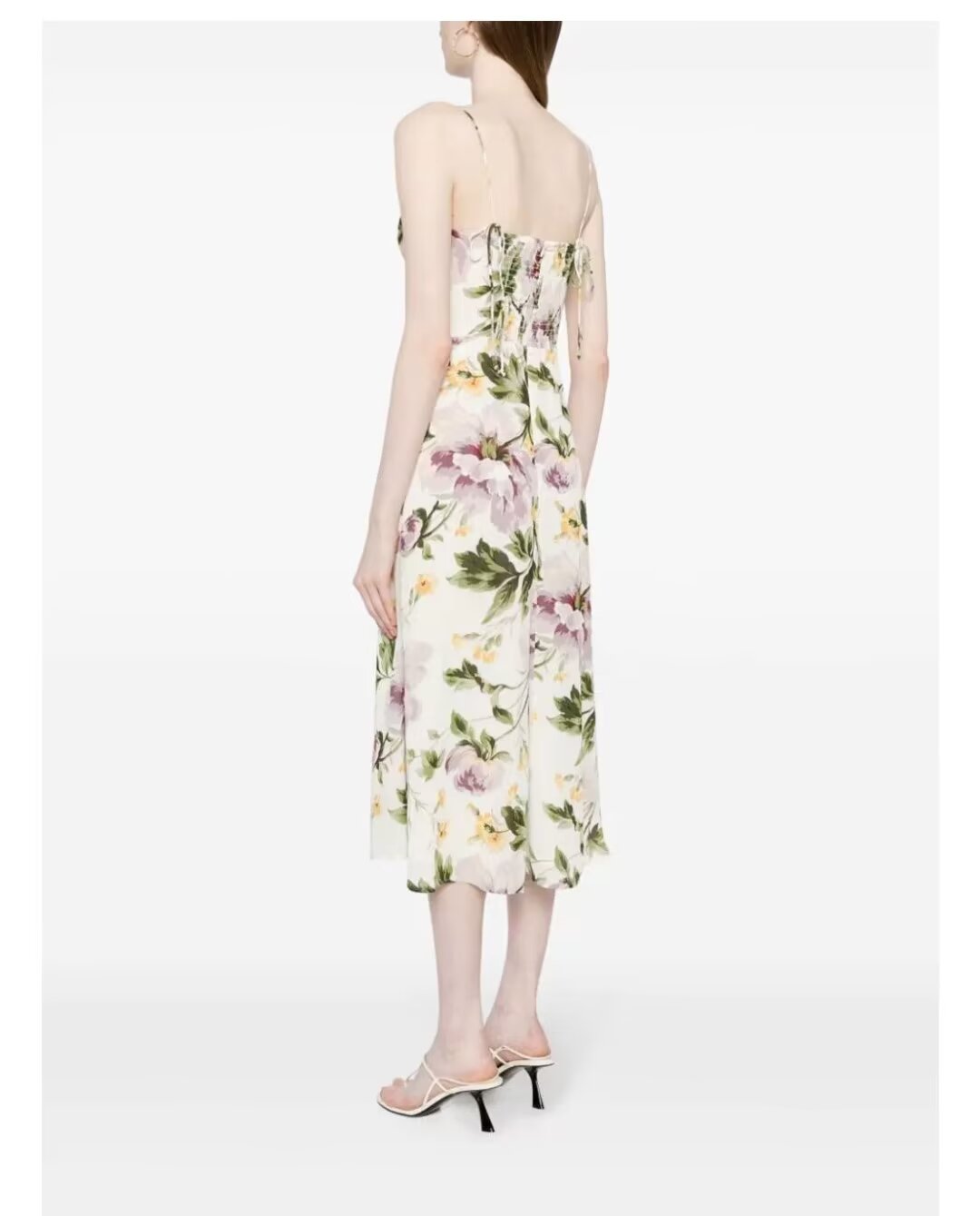 Summer French Vintage Floral Printed High Waist Sexy Side Split Hem Sling Dress PullWind