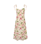 Summer French Vintage Floral Printed High Waist Sexy Side Split Hem Sling Dress PullWind