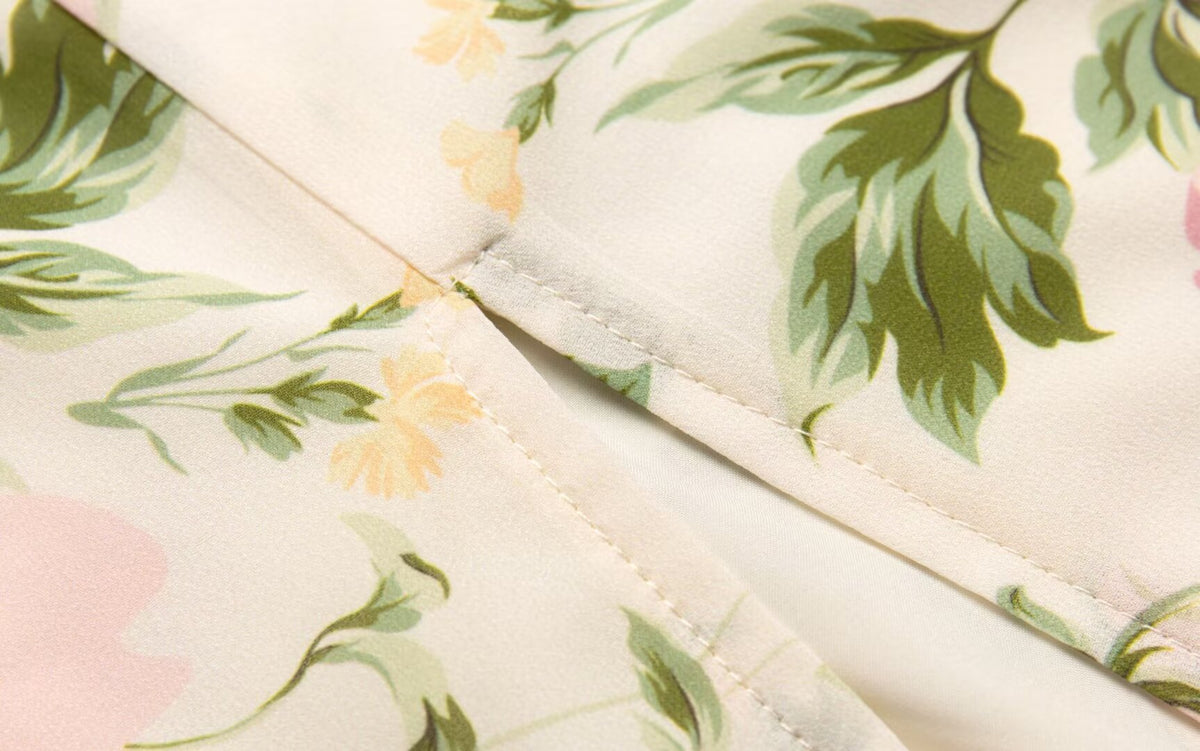 Summer French Vintage Floral Printed High Waist Sexy Side Split Hem Sling Dress PullWind