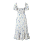 Summer Women Clothing Square Collar Puff Sleeve French Floral Dress Boning Corset Large Holiday Dress Camille