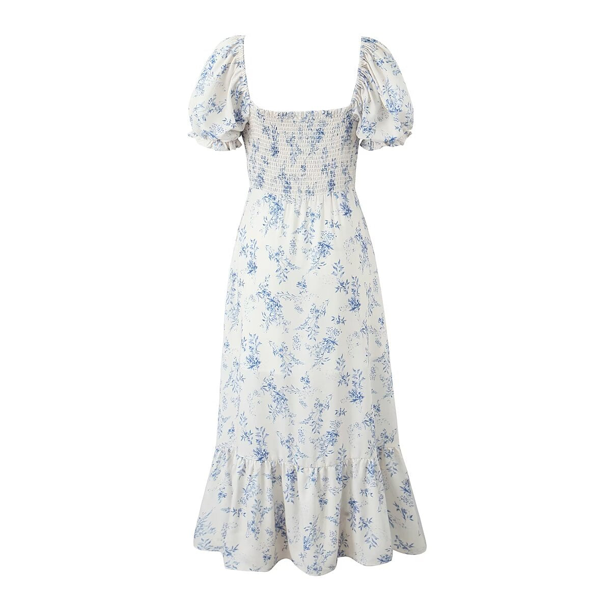 Summer Women Clothing Square Collar Puff Sleeve French Floral Dress Boning Corset Large Holiday Dress Camille
