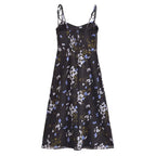 Spring Women Floral Print Vacation Sexy Slit Tied Spaghetti Strap Dress OMI