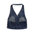 Women Clothing French All Match Halter Sleeveless Slim Short Denim Vest Buyei