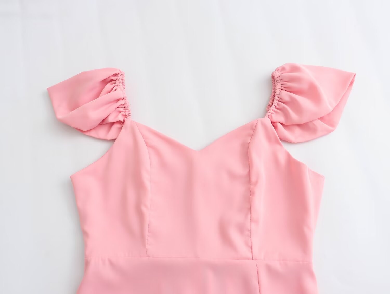 Spring Women Clothing Simple Square Collar Back Elastic Pink Dress Wennie