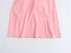 Spring Women Clothing Simple Square Collar Back Elastic Pink Dress Wennie