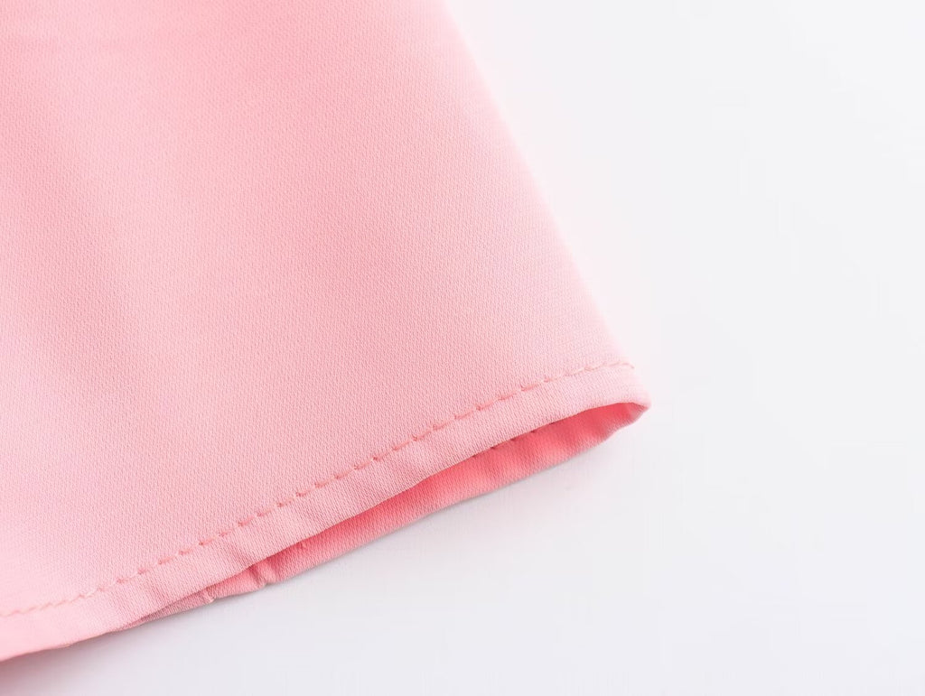 Spring Women Clothing Simple Square Collar Back Elastic Pink Dress Wennie